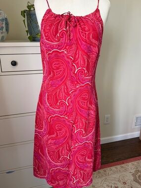 Caroll Paris Y2K France Pink Paisley Chiffon Midi Dress Medium 8